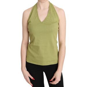 GF Ferre Halter Top Ribbed Knit Sleeveless Women Green Tops & T-Shirts